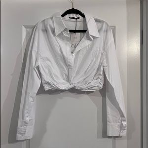 Zara Poplin Cropped Longsleeve Top